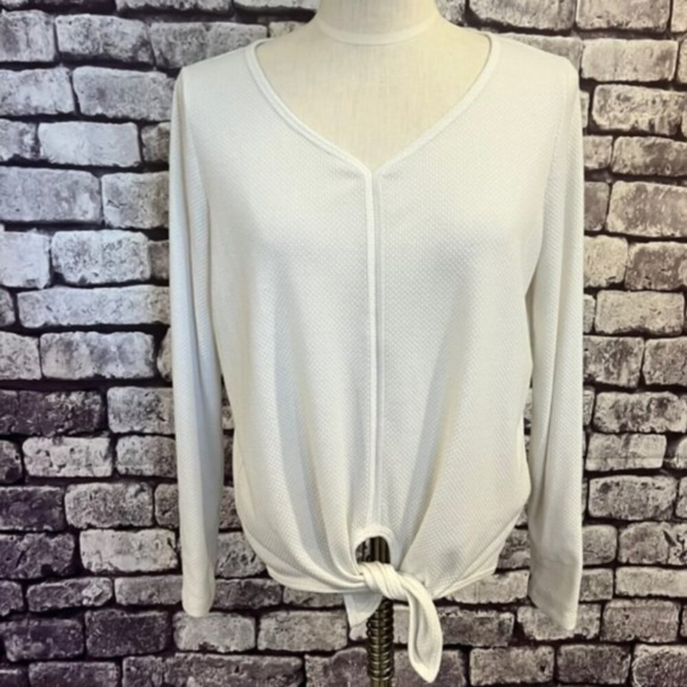LOFT Outlet White Long Sleeve Seamed Front V-Neck Blouse Size Medium